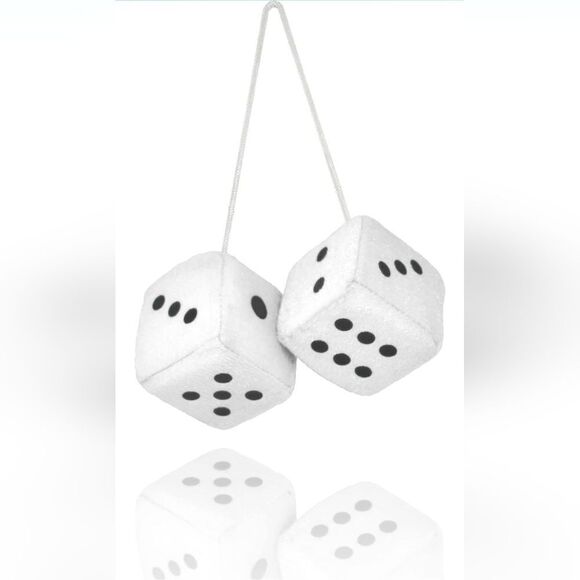 🔸️White Car Mirror/Costume Fuzzy Dice - Picture 4 of 5